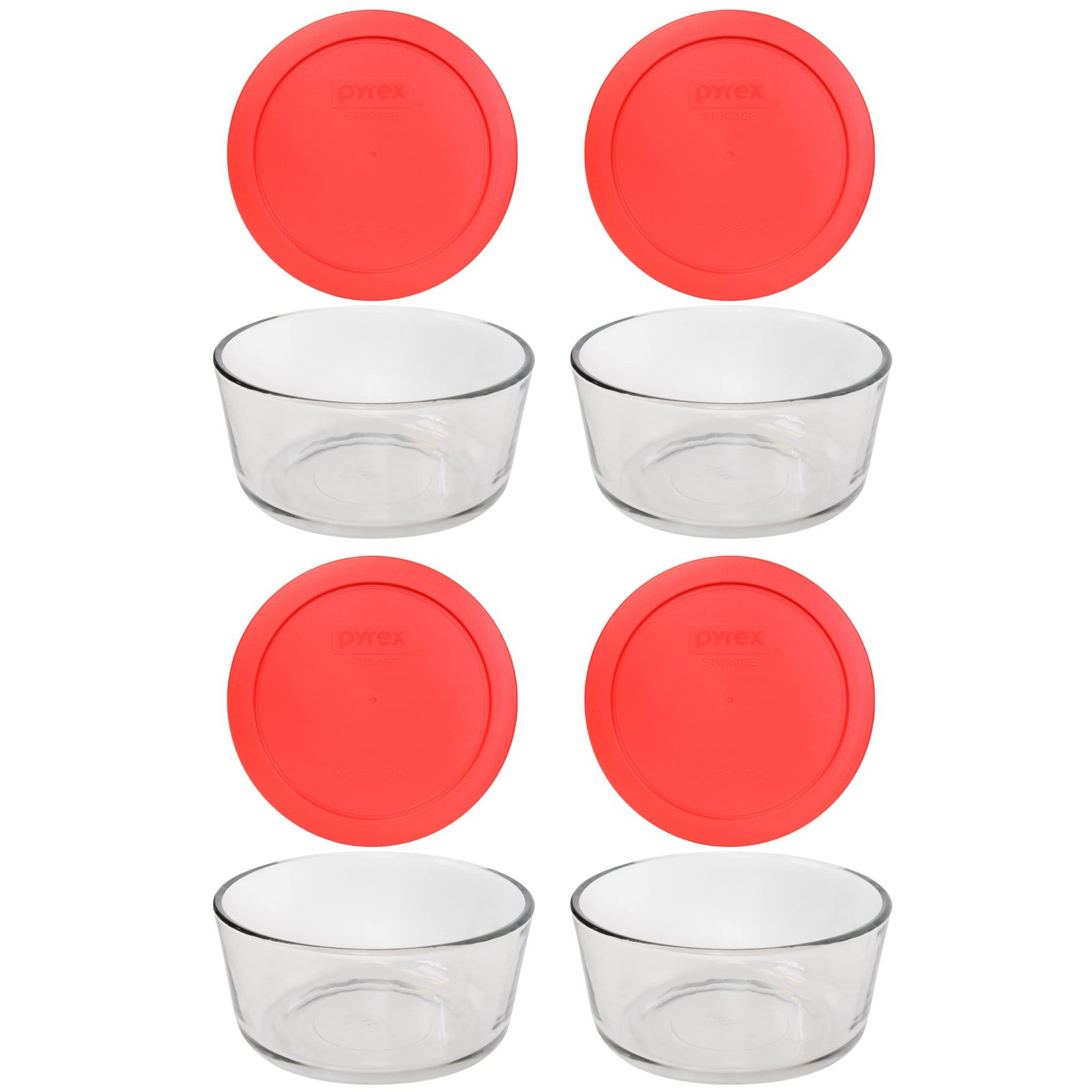 4-Cup Glass Bowls with Red Lids